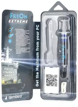 Термопаста Gembird Extreme, 11.8 Вт/м·К, шприц, пластиковый шпатель, пальцевой шпатель, обезжиривающая салфетка, 2 г, серый (GF-41-1.5)