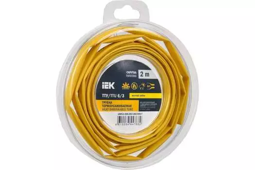 Термоусаживаемая трубка ТУТ IEK ТТУ нг-LS, 6 мм/3 мм, 2:1, 1 шт. x 2 м, желтый (UDR12-006-003-002-K05-T)