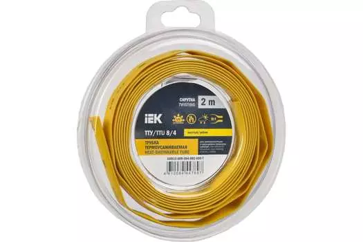 Термоусаживаемая трубка ТУТ IEK ТТУ нг-LS, 8 мм/4 мм, 2:1, 1 шт. x 2 м, желтый (UDR12-008-004-002-K05-T)