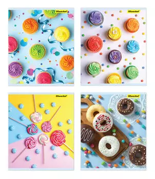 Тетрадь клетка A5 48 листов, скрепка, обложка картон - Пироженки , 4 вида в ассортименте, Silwerhof 812028-55 (812028-55)