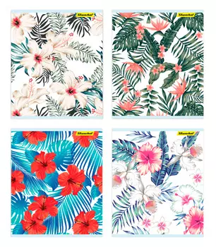 Тетрадь клетка A5 48 листов, скрепка, поля, обложка картон - Цветы , 4 вида в ассортименте, Silwerhof 812015-55 (812015-55)