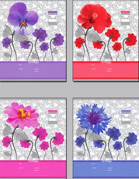 Тетрадь линейка A5 12 листов, скрепка, обложка мелованный картон - ассорти, БиДжи Floral (11158)