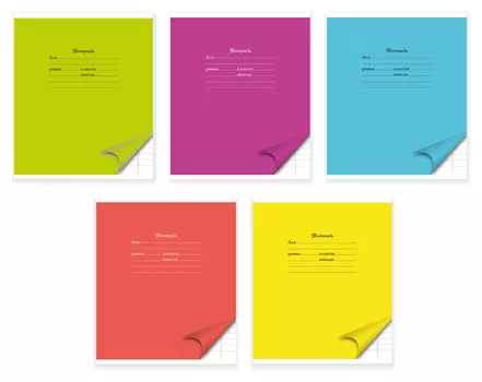 Тетрадь линейка A5 18 листов, скрепка, поля, обложка мелованный картон - Яркая, 5 видов в ассортименте, Silwerhof (1615635)