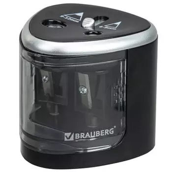 Точилка для карандашей электрическая BRAUBERG DUAL, контейнер для стружки, 2 отверстия (270581)