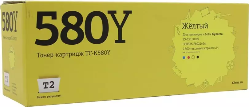 Тонер-картридж T2 TC-K580Y (TK-580Y) для Kyocera FS-C5150DN, ECOSYS P6021cdn (2800стр), желтый с чипом