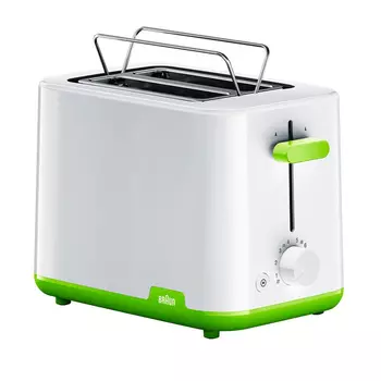 Тостер Braun HT1010GR 900 Вт, подогрев, размораживание, белый/зеленый (HT1010GR)