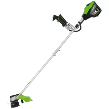 Триммер аккумуляторный Greenworks GD60BCB, 5500 об/мин, аккумуляторный, реж.эл.: леска и нож, Т-образная (велосипедная) рукоять, плечевой ремень, верхнее положение двигателя, 5.4 кг, без акб и зу (2108407)