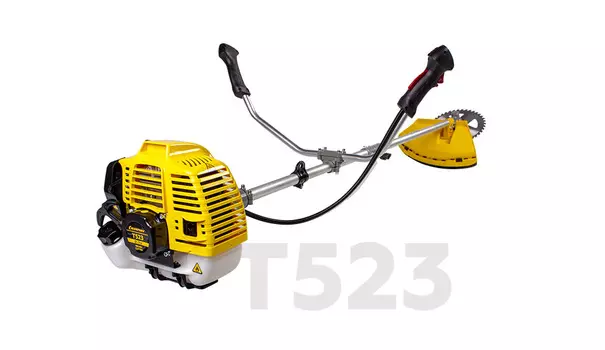 Триммер Champion T523, 1.9 л.с., 2800 об/мин, бензиновый, реж.эл.: леска и нож, U-образная рукоять, плечевой ремень, верхнее положение двигателя, 7.4кг