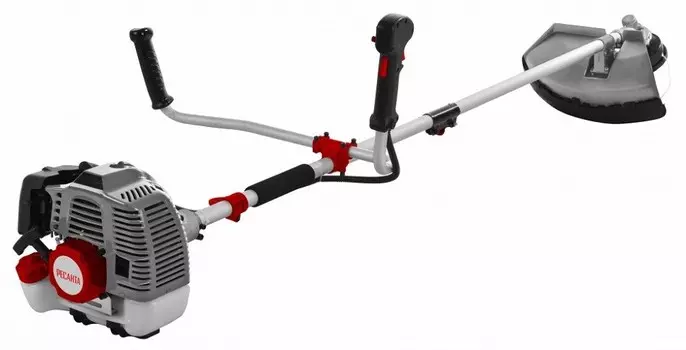 Триммер РЕСАНТА БТР-2500Р, 2.5 кВт, 3.41 л.с., 9500 об/мин, бензиновый, реж.эл.: леска/нож, U-образная рукоять, плечевой ремень, верхнее положение двигателя, 9 кг (70/2/40)