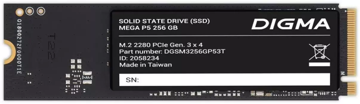 Твердотельный накопитель (SSD) Digma 256Gb Mega P5 DGSM3256GP53T, 2280, PCI-E 3.0 x4, NVMe (DGSM3256GP53T) Retail