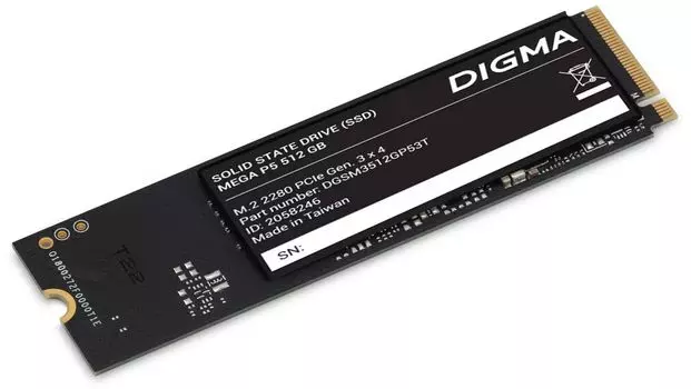 Твердотельный накопитель (SSD) Digma 512Gb Mega P5 DGSM3512GP53T, 2280, PCI-E 3.0 x4, NVMe (DGSM3512GP53T) Retail
