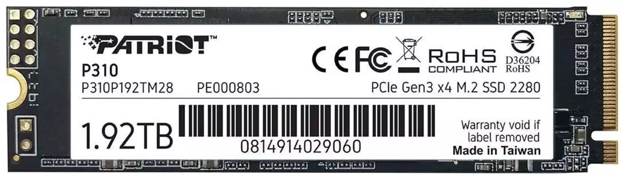Твердотельный накопитель (SSD) Patriot 2Tb P310, 2280, PCI-E 3.0 x4, NVMe (P310P192TM28) Retail