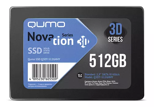 Твердотельный накопитель (SSD) Qumo 512Gb Novation 3D TLC Q3DT-512GHHY, 2.5", SATA3 (Q3DT-512GHHY) Retail