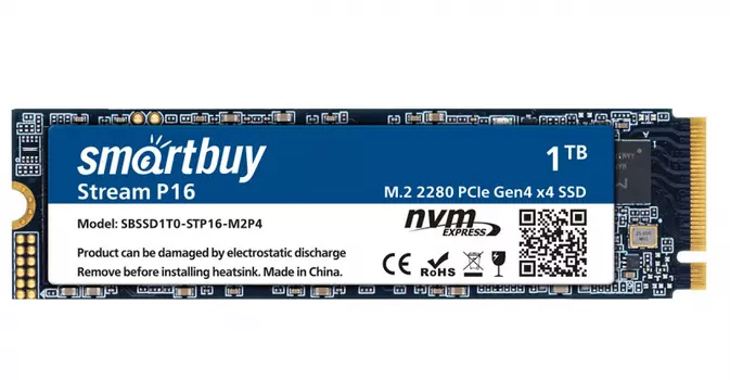 Твердотельный накопитель (SSD) SmartBuy 1Tb Stream P16, 2280, PCI-E (SBSSD1T0-STP16-M2P4) Retail
