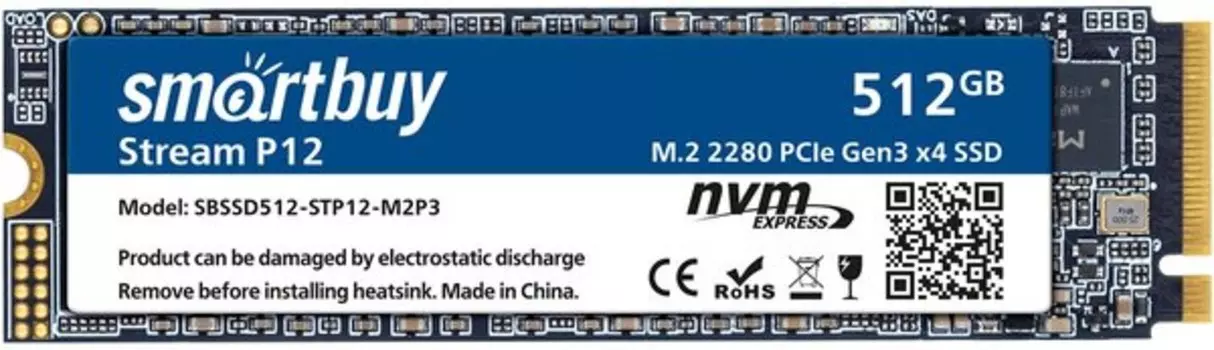 Твердотельный накопитель (SSD) SmartBuy 512Gb Stream E14, 2280, PCI-E 3.0 x4, NVMe (SBSSD512-STE14-M2P3) Retail