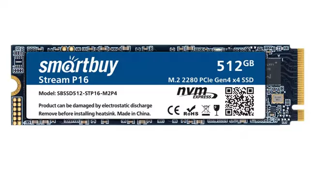 Твердотельный накопитель (SSD) SmartBuy 512Gb Stream P16, 2280, PCI-E (SBSSD512-STP16-M2P4) Retail