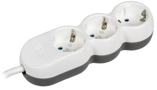 Удлинитель IEK Uno У03, 3-розетки, 3м, белый/серый (WYP53-16-03-03-Z)