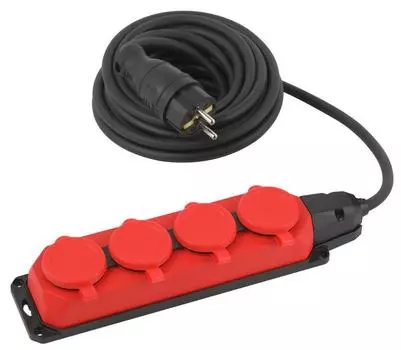 Удлинитель Эра UK-4e-3x1.5-5m-IP44(KG), 4-розетки, 5 м, черный/красный (Б0057585)