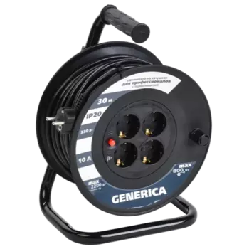 Удлинитель на катушке IEK Generica УК30, 4-розетки, 30м, черный (WKP10-10-04-30-G)