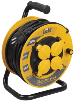 Удлинитель на катушке IEK Industrial Plus УК30, 4-розетки, 30м, желтый/черный (WKP15-16-04-30-44)