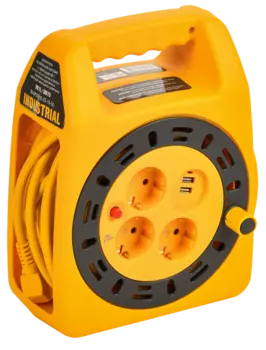 Удлинитель на катушке IEK Industrial УК15, 3-розетки, 15 м, желтый (IN-KP24-16-03-15-UL)