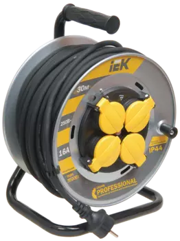 Удлинитель на катушке IEK Professional УК30, 4-розетки, 30м, черный/серебристый (WKP17-16-04-30-44)