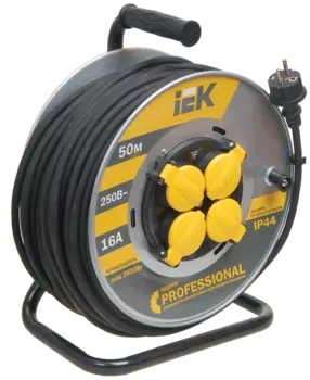 Удлинитель на катушке IEK Professional УК50 , 4-розетки, 50м, черный/серебристый (WKP17-16-04-50-44)
