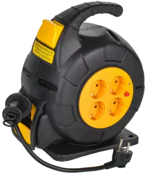 Удлинитель на катушке IEK Twist УК10, 4-розетки, 10 м, черный/желтый (TW-KP27-16-04-10)