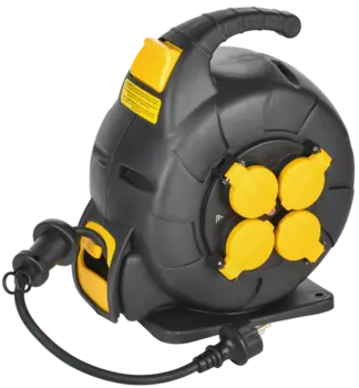 Удлинитель на катушке IEK Twist УК10, 4-розетки, 10 м, черный/желтый (TW-KP27-16-04-10-44)