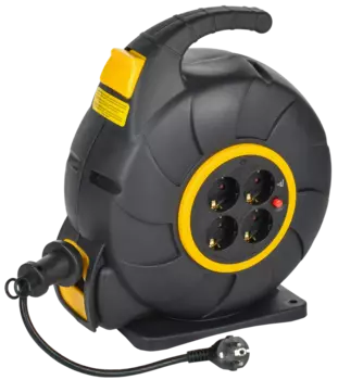 Удлинитель на катушке IEK Twist УК20, 4-розетки, 20 м, черный/желтый (TW-KP27-16-04-20)