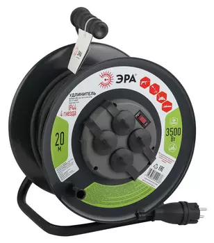 Удлинитель на катушке Эра RMx-4es-3x2.5-20m-IP44(KG), 4-розетки, 20 м, черный (Б0043057)