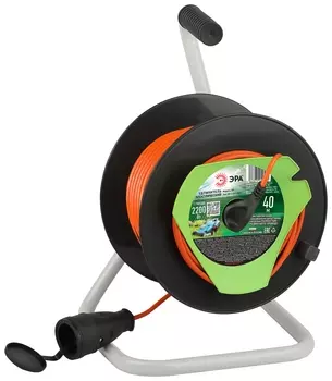 Удлинитель на катушке Эра RP-1-2x1-40m, 1-розетка, 40 м, черный/оранжевый (Б0059771)