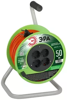 Удлинитель на катушке Эра RP-4-2x1.5-50m, 4-розетки, 50 м, зеленый/оранжевый (Б0059784)