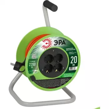 Удлинитель на катушке Эра RP-4e-3x1.0-20m, 4-розетки, 20 м, зеленый/оранжевый (Б0056098)