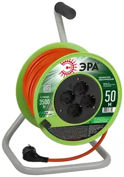 Удлинитель на катушке Эра RP-4e-3x1.5-50m, 4-розетки, 50 м, зеленый/оранжевый (Б0056104)