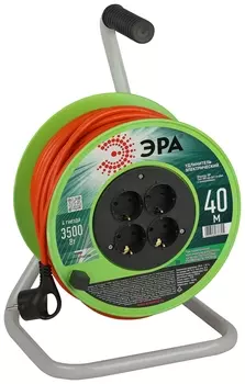 Удлинитель на катушке Эра RP-4e-3x1.5-40m, 4-розетки, 40 м, зеленый/оранжевый (Б0056103)