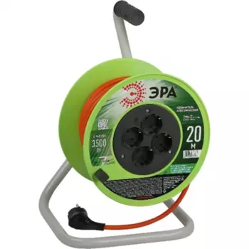 Удлинитель на катушке Эра RP-4ex-3x1.5-20m, 4-розетки, 20 м, зеленый/оранжевый (Б0056101)