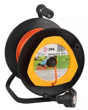 Удлинитель на катушке Эра RPx-1-2x0.75-30m, 1-розетка, 30 м, черный/оранжевый (Б0043043)