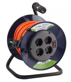 Удлинитель на катушке Эра RPx-4es-3х0.75-30m, 4-розетки, 30 м, синий/оранжевый (Б0043052)