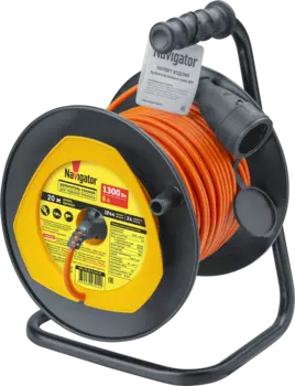 Удлинитель на катушке Navigator NPE-LM-20-X-2x0.75, 1-розетка, 20 м, черный/оранжевый (93914)
