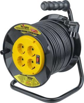 Удлинитель на катушке Navigator NPE-R-04-40-E-3x1.5, 4-розетки, 40 м, черный/желтый (93912)
