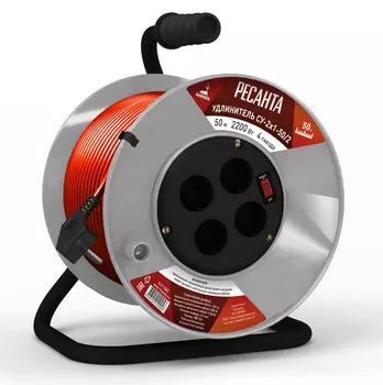 Удлинитель на катушке РЕСАНТА силовой СУ-2х1-50/2, 4-розетки, 50м, оранжевый (61/118/5)