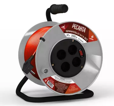Удлинитель на катушке РЕСАНТА силовой СУ-3х1,5-30/2, 4-розетки, 30м, оранжевый (61/118/6)