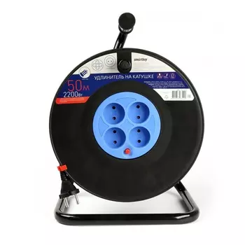 Удлинитель на катушке Smartbuy , 4-розетки, 50м, черный (SBE-10-4-50-N)