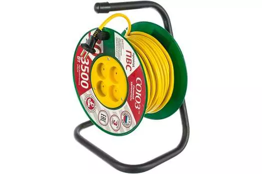 Удлинитель на катушке Союз, 4-розетки, 30м, зеленый/желтый ( 481S-3303)