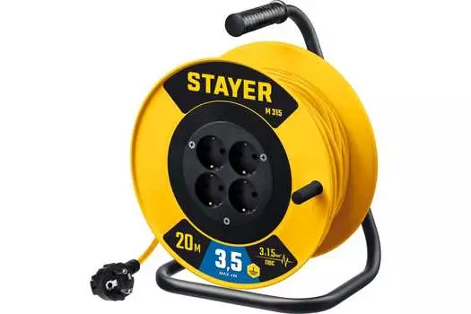 Удлинитель на катушке STAYER M-315, 4-розетки, 20 м, черный/желтый (55078-20_z01)