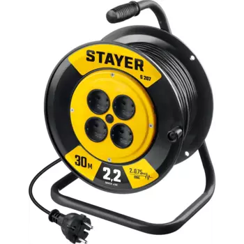 Удлинитель на катушке STAYER S-207, 4-розетки, 30 м, черный (55073-30_z02)