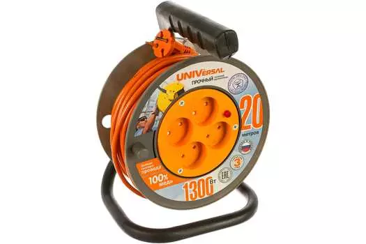Удлинитель на катушке UNIVersal У6-014, 4-розетки, 20м, оранжевый (9632057)