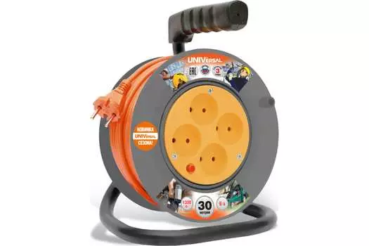 Удлинитель на катушке UNIVersal У6-014, 4-розетки, 30м, оранжевый (9632059)