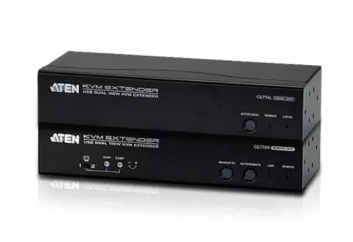 Удлинитель по витой паре ATEN, VGA, 1920x1200, по витой паре до 150м, с KVM-шнуром USB 1.8м (CE774-AT-G)
